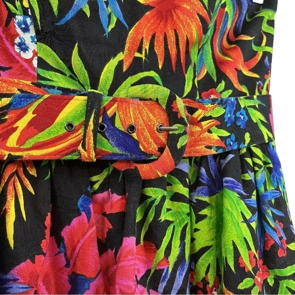 Vtg AJ Bari Tropical Leaf Belted Strapless Cocktail Dress Black Green Size 8 - Picture 5 of 8